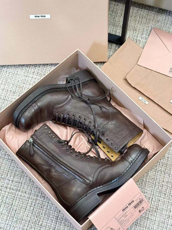 Miu Ankle Boots Umber Brown Calfskin