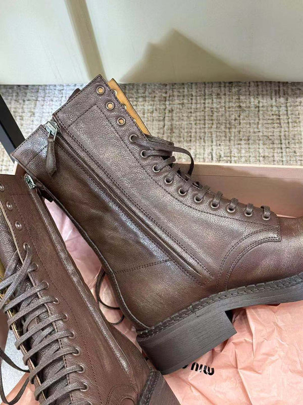Miu Ankle Boots Umber Brown Calfskin