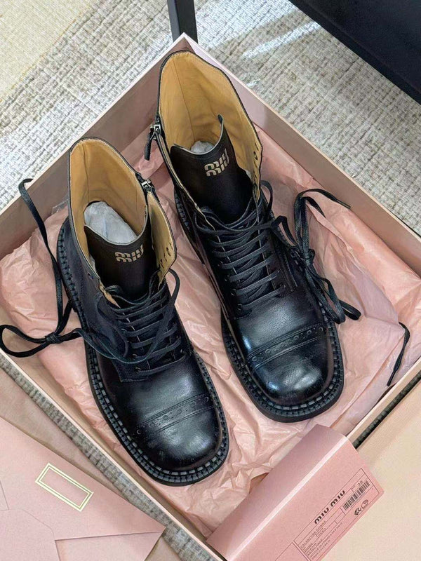 Miu Ankle Boots Black Paint Calfskin