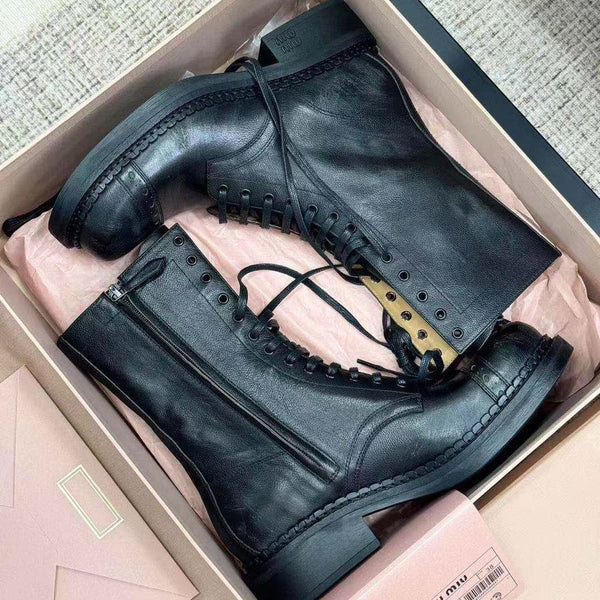 Miu Ankle Boots Black Paint Calfskin