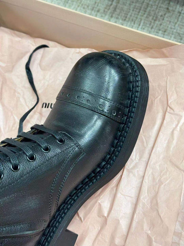 Miu Ankle Boots Black Paint Calfskin