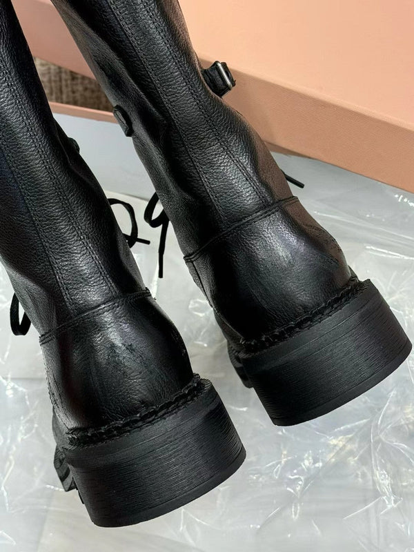 Miu Boots High Neck Black Paint Calfskin