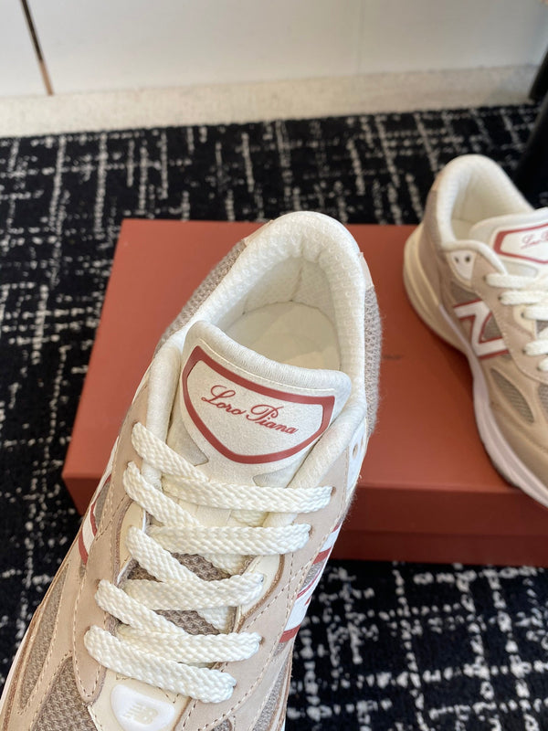 Sneaker LP x NB 990v6 45mm grigio scuro pelle di vitello rosa scuro e tessuto a rete