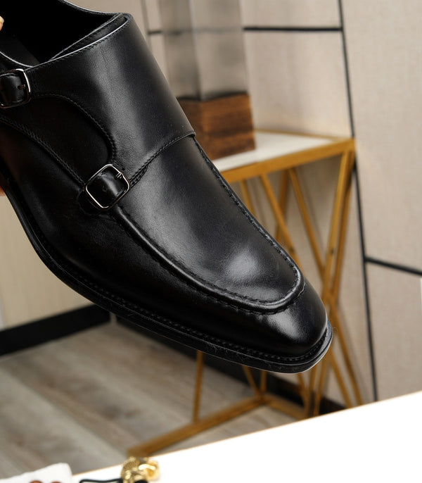 HM DOPPIA CINTURINO MONK IN PELLE DI VITELLO NERA