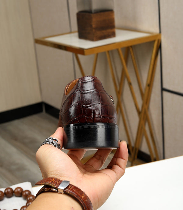 HM DOUBLE MONK STRAP RUSSET CON MOTIVO IN PELLE DI VITELLO E COCCODRILLO