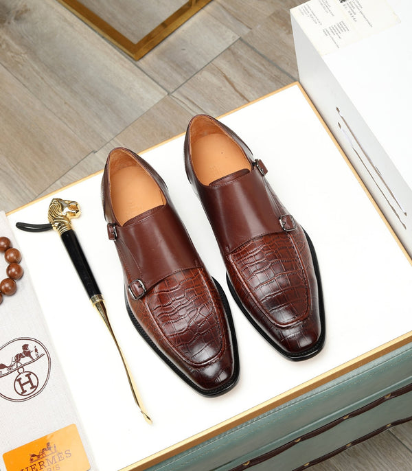 HM DOUBLE MONK STRAP RUSSET CON MOTIVO IN PELLE DI VITELLO E COCCODRILLO