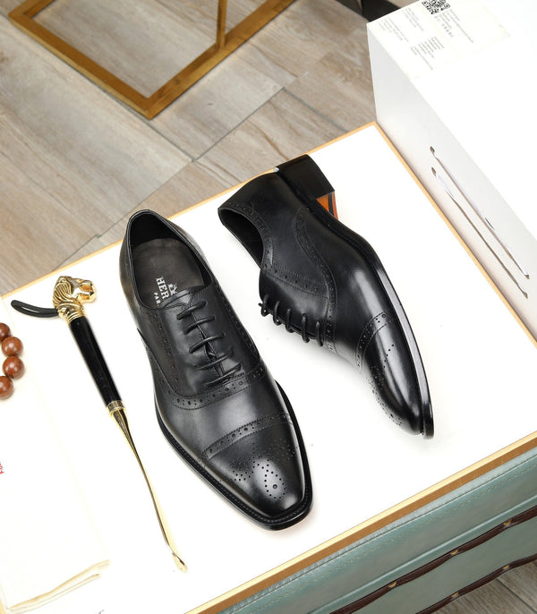 HM OXFORD LACE-UP BLACK WITH PATTERN CALFSKIN