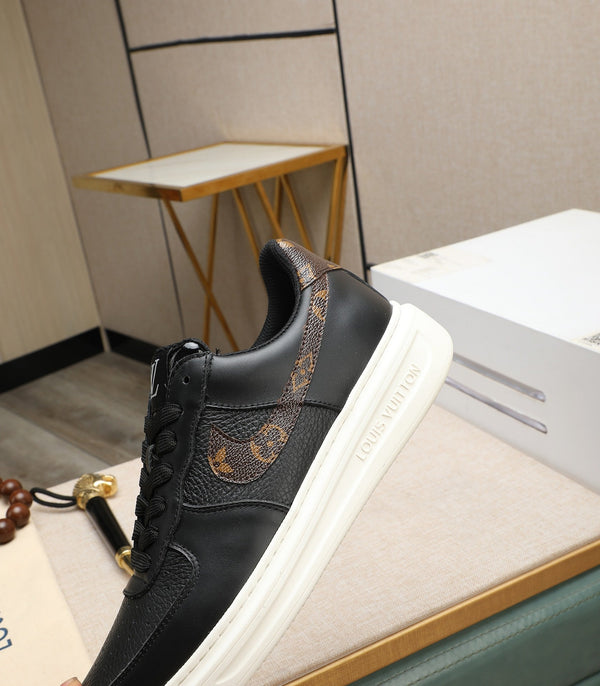 LV AIR FORCE 1 GLOSSY BLACK CALFSKIN WITH BROWN MONOGRAM LOGO