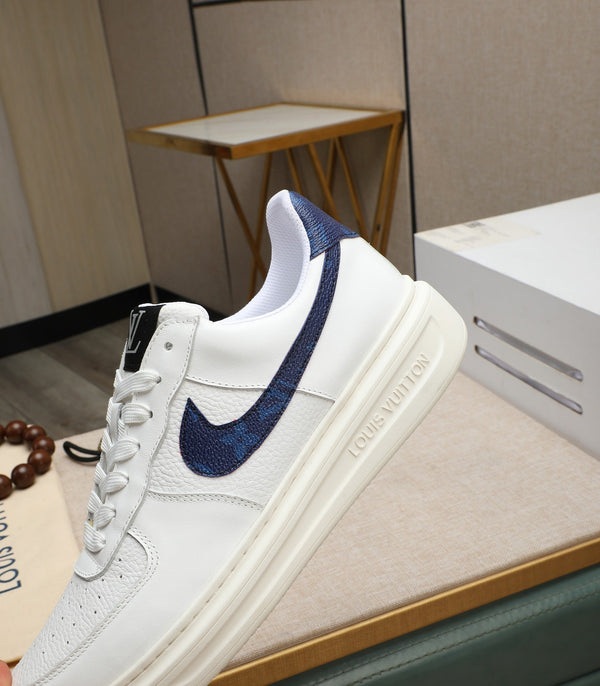 LV AIR FORCE 1 GLOSSY WHITE CALFSKIN WITH BLUE MONOGRAM LOGO