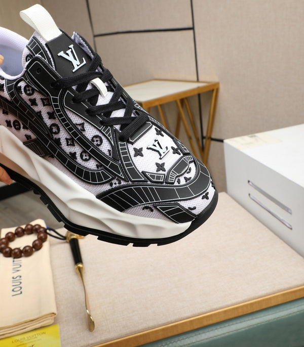 LV TRAINER WHITE MIX BLACK CALFSKIN AND BREATHABLE MESH