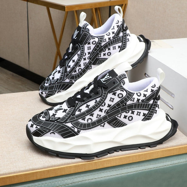 LV TRAINER WHITE MIX BLACK CALFSKIN AND BREATHABLE MESH