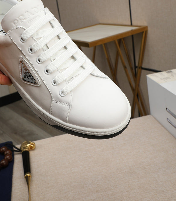 PRA RE-NYLON SNEAKERS IN WHITE LEATHER AND FABRIC