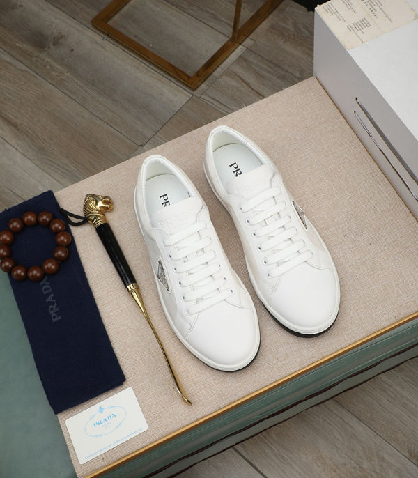 PRA RE-NYLON SNEAKERS IN WHITE LEATHER AND FABRIC