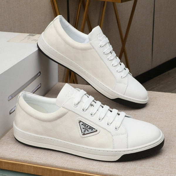 PRA RE-NYLON SNEAKERS IN WHITE LEATHER AND FABRIC