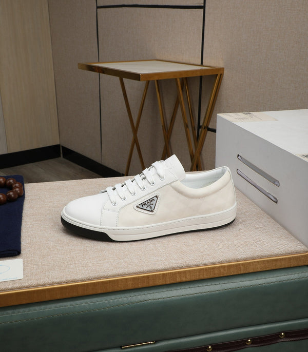 PRA RE-NYLON SNEAKERS IN WHITE LEATHER AND FABRIC