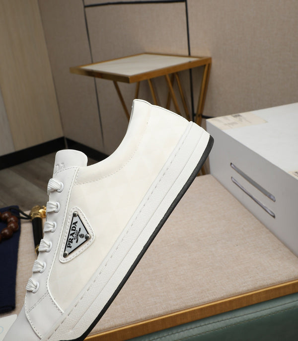 PRA RE-NYLON SNEAKERS IN WHITE LEATHER AND FABRIC