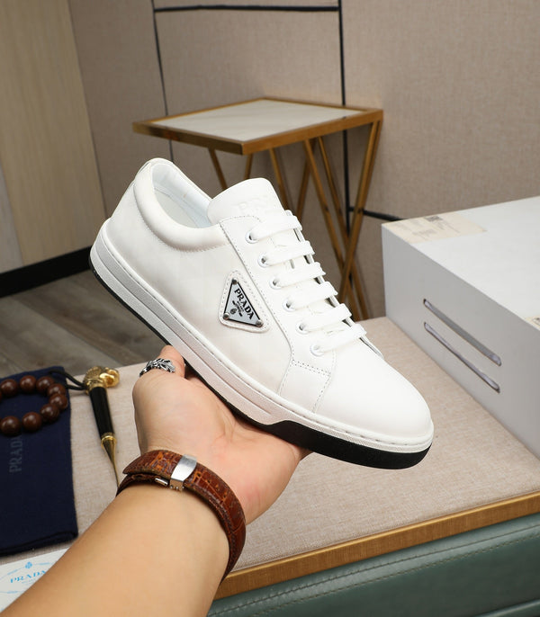 PRA RE-NYLON SNEAKERS IN WHITE LEATHER AND FABRIC