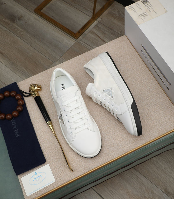 PRA RE-NYLON SNEAKERS IN WHITE LEATHER AND FABRIC