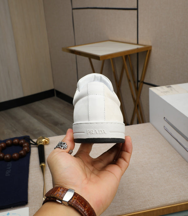 PRA RE-NYLON SNEAKERS IN WHITE LEATHER AND FABRIC