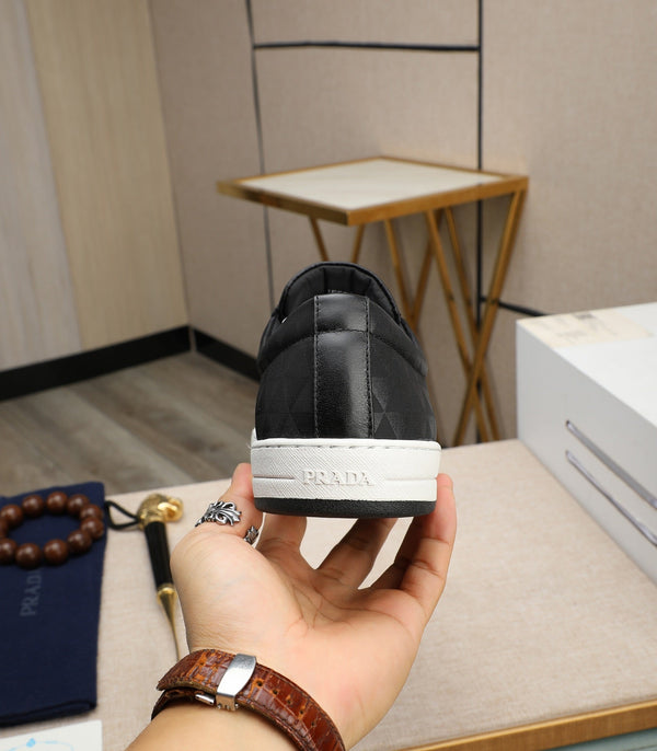 PRA RE-NYLON SNEAKERS IN BLACK MIX WHITE LEATHER AND FABRIC