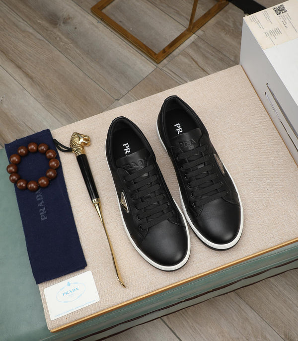 PRA RE-NYLON SNEAKERS IN BLACK MIX WHITE LEATHER AND FABRIC