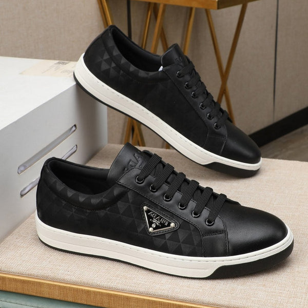 PRA RE-NYLON SNEAKERS IN BLACK MIX WHITE LEATHER AND FABRIC