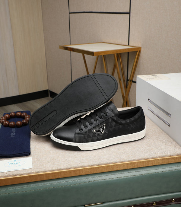 PRA RE-NYLON SNEAKERS IN BLACK MIX WHITE LEATHER AND FABRIC