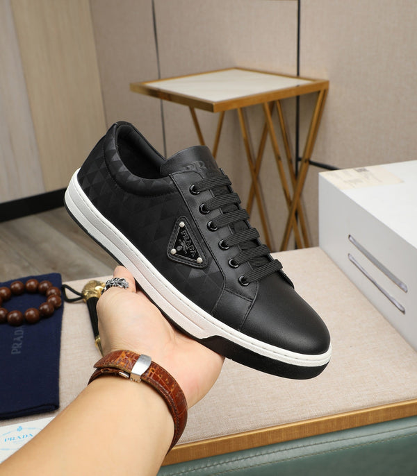 PRA RE-NYLON SNEAKERS IN BLACK MIX WHITE LEATHER AND FABRIC