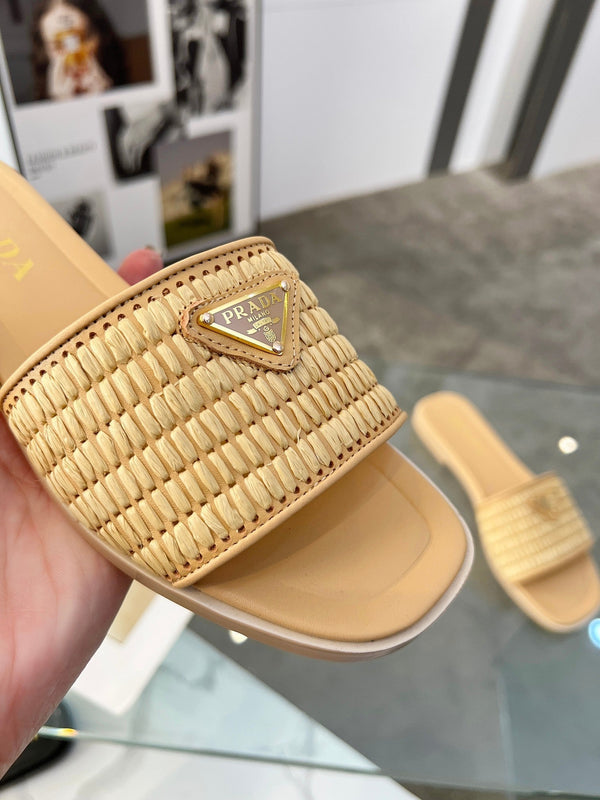Prada 25 Slipper Beige Raffia Calfskin 177633