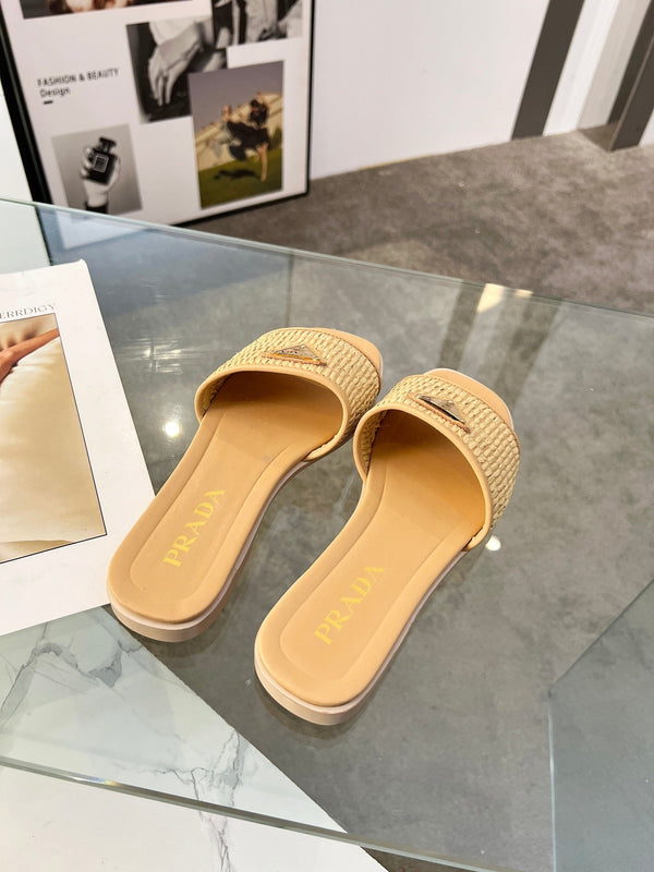 Prada 25 Slipper Beige Raffia Calfskin 177633