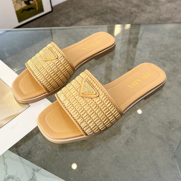 Prada 25 Slipper Beige Raffia Calfskin 177633