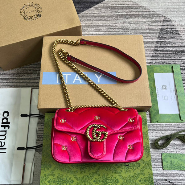 BORSA GG MARMONT MINI 22 IN VELLUTO ROSA BRILLANTE