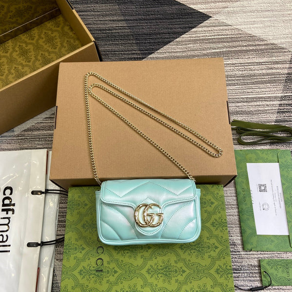 BORSA A TRACOLLA MINI GG MARMONT 16 IN PELLE DI VITELLO BLU IRIDESCENTE