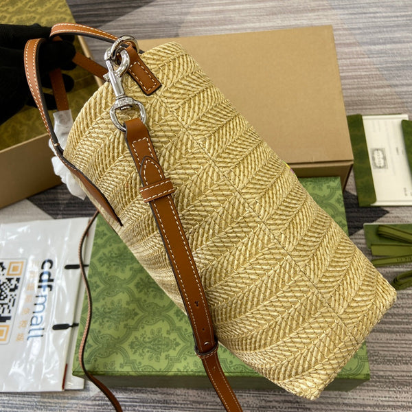 BORSA SHOPPING PICCOLA 35 EFFETTO PAGLIA MARRONE MIX BEIGE