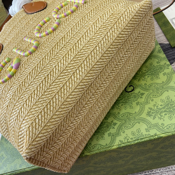 BORSA SHOPPING PICCOLA 35 EFFETTO PAGLIA MARRONE MIX BEIGE