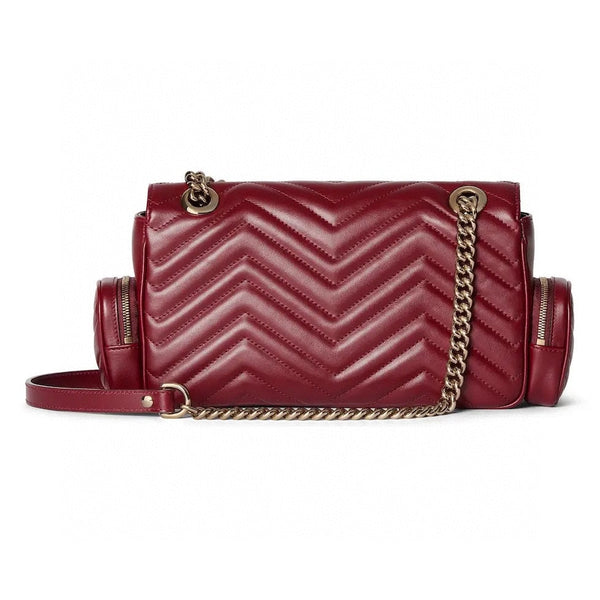 MARMONT SMALL MULTI-POCKET BAG 25 IN CURRANT RED CALFSKIN GOLD HARDWARE