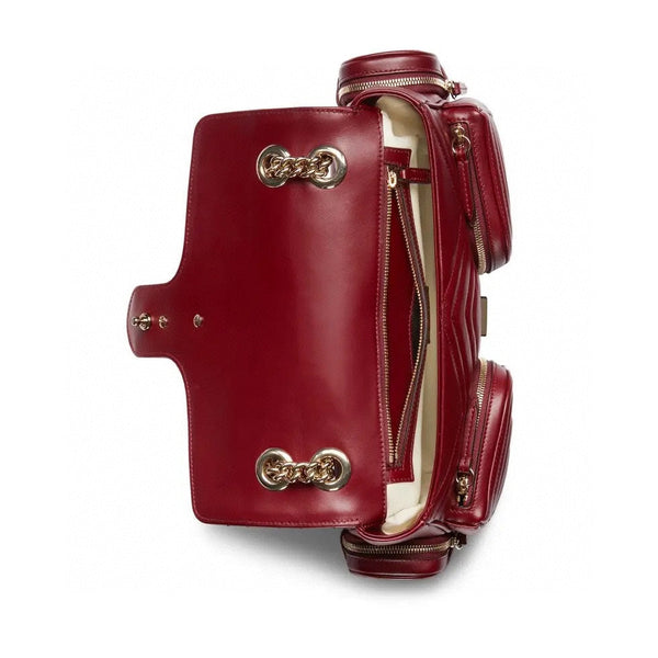 MARMONT SMALL MULTI-POCKET BAG 25 IN CURRANT RED CALFSKIN GOLD HARDWARE