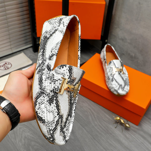 HM SNAKESKIN MOTIF LOAFER WHITE AND BLACK CALFSKIN