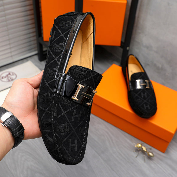 HM SQUARE MOTIF LOAFER BLACK EMBOSSED SUEDE