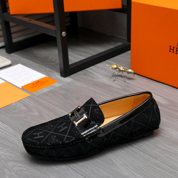 HM SQUARE MOTIF LOAFER BLACK EMBOSSED SUEDE