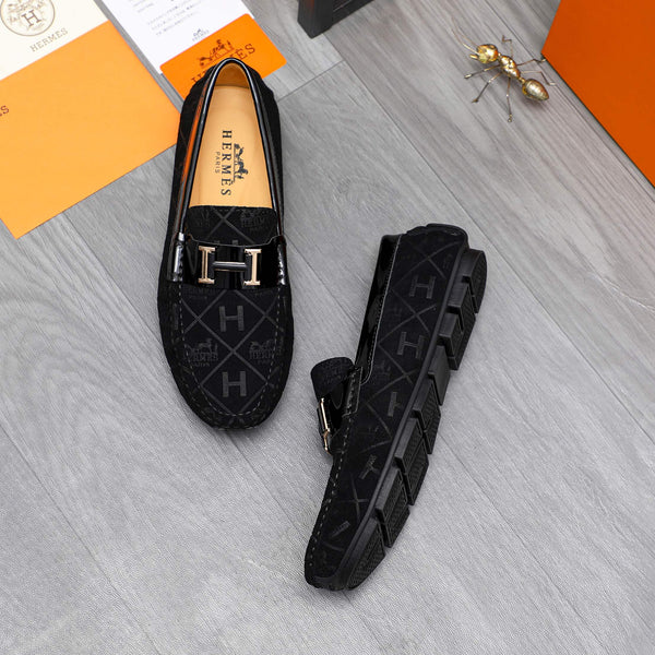 HM SQUARE MOTIF LOAFER BLACK EMBOSSED SUEDE