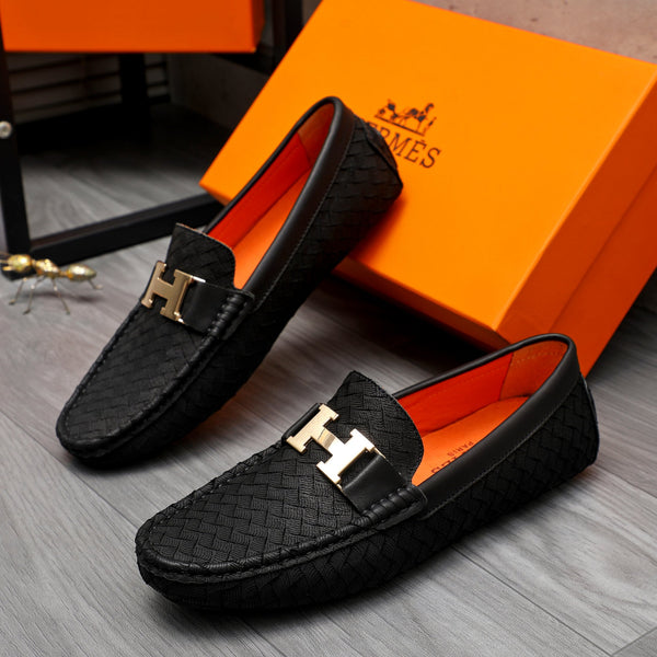 HM H-BUCKLE LOAFER BLACK EMBOSSED LAMBSKIN