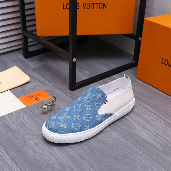 MOCASSINI LV IN DENIM AZZURRO E PELLE DI VITELLO BIANCA