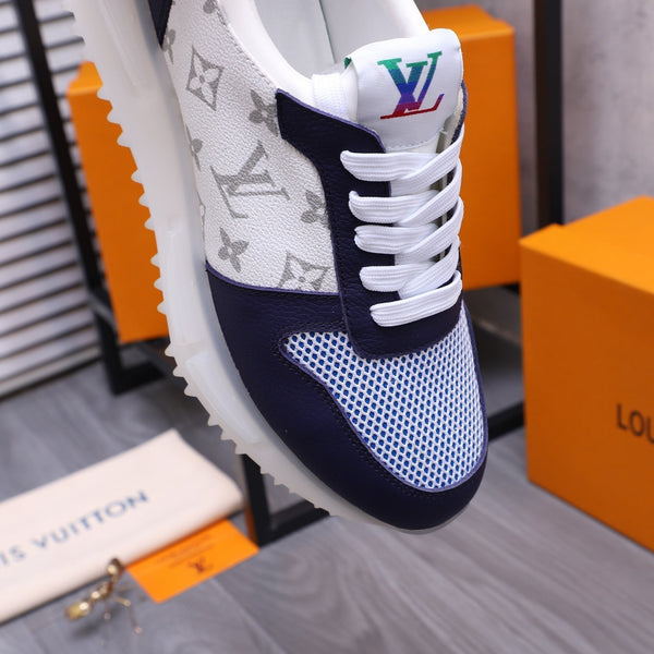 LV SNEAKER WHITE MIX NAVY BLUE CALFSKIN AND GREY MESH BREATHABLE