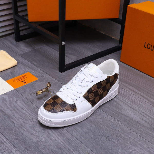 LV TRAINER SHOES IN WHITE MIX BROWN DAMIER CALFSKIN
