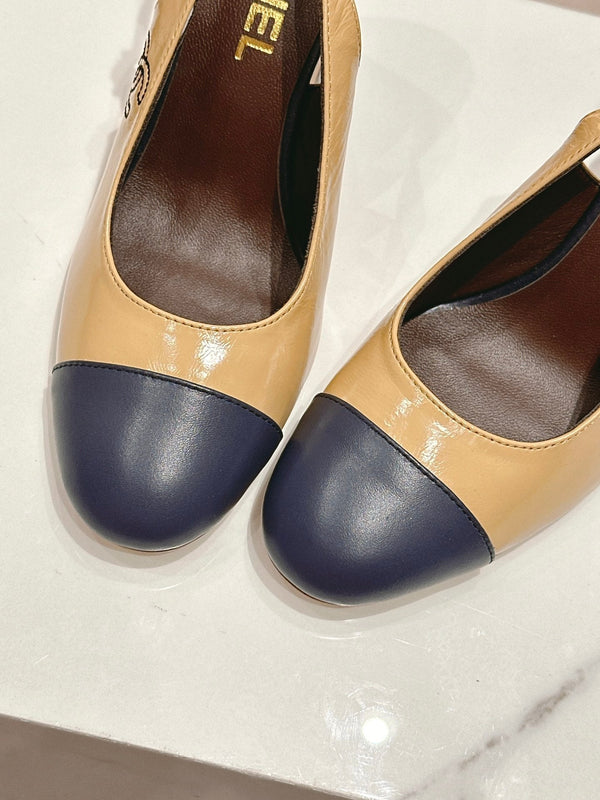 CC 24P SLINGBACKS 95MM BEIGE BLACK LAMBSKIN