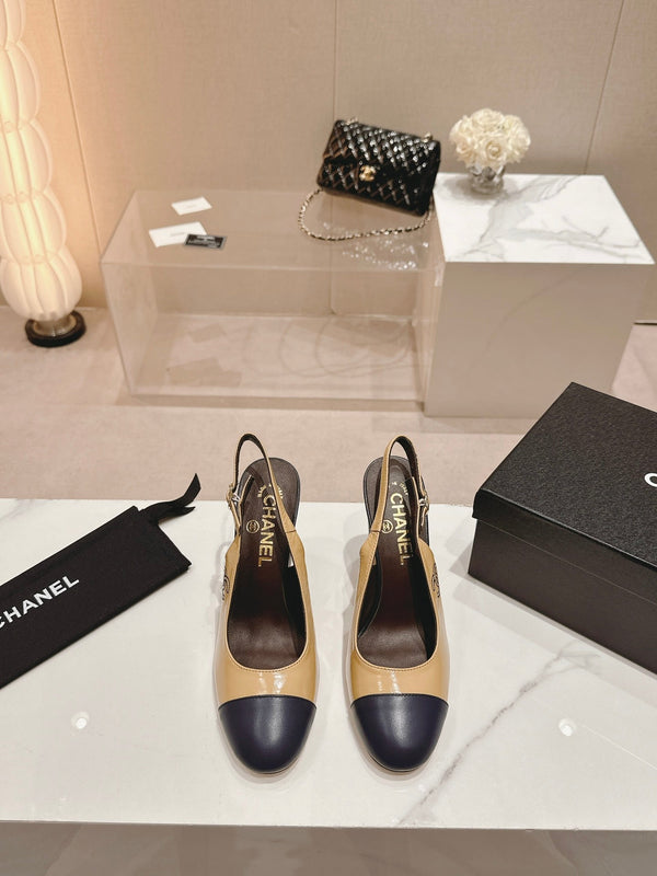 CC 24P SLINGBACKS 95MM BEIGE BLACK LAMBSKIN