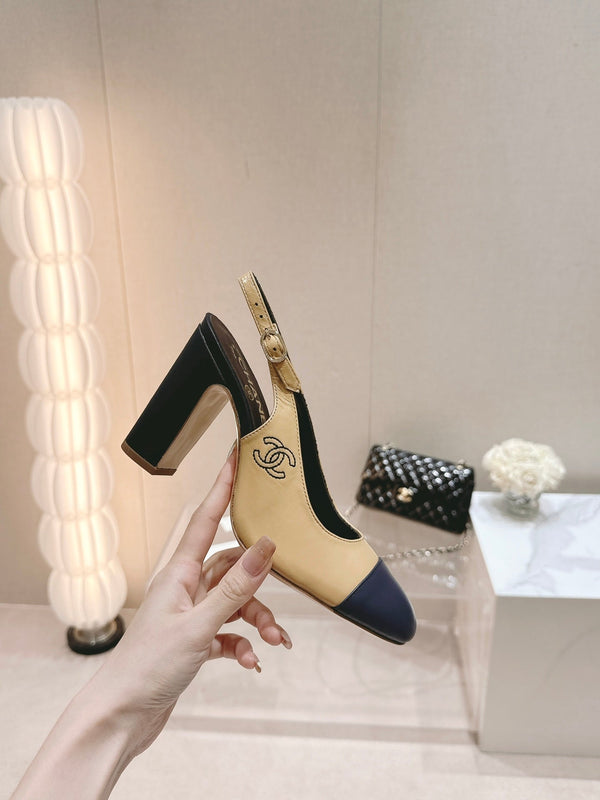 CC 24P SLINGBACKS 95MM BEIGE BLACK LAMBSKIN