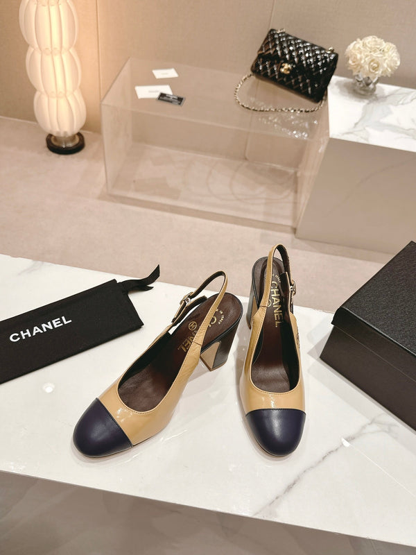 CC 24P SLINGBACKS 95MM BEIGE BLACK LAMBSKIN