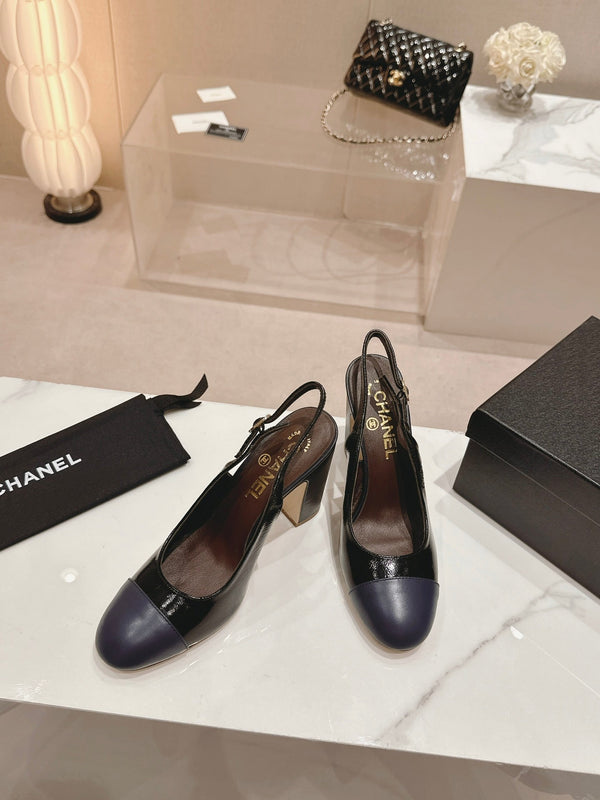 CC 24P SLINGBACKS 95MM BLACK NAVY LAMBSKIN